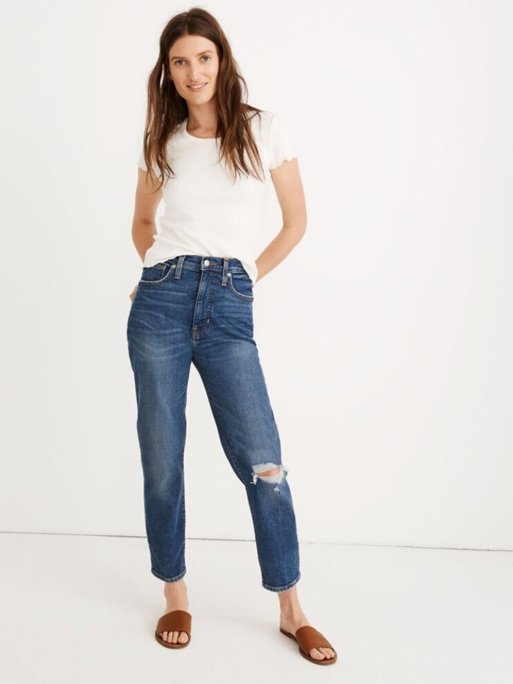 Madewell The Momjean Jeans Comfort Stretch Ripped High Rise Sz 33